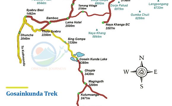 Gosainkunda Trekking Map - Langtang Valley